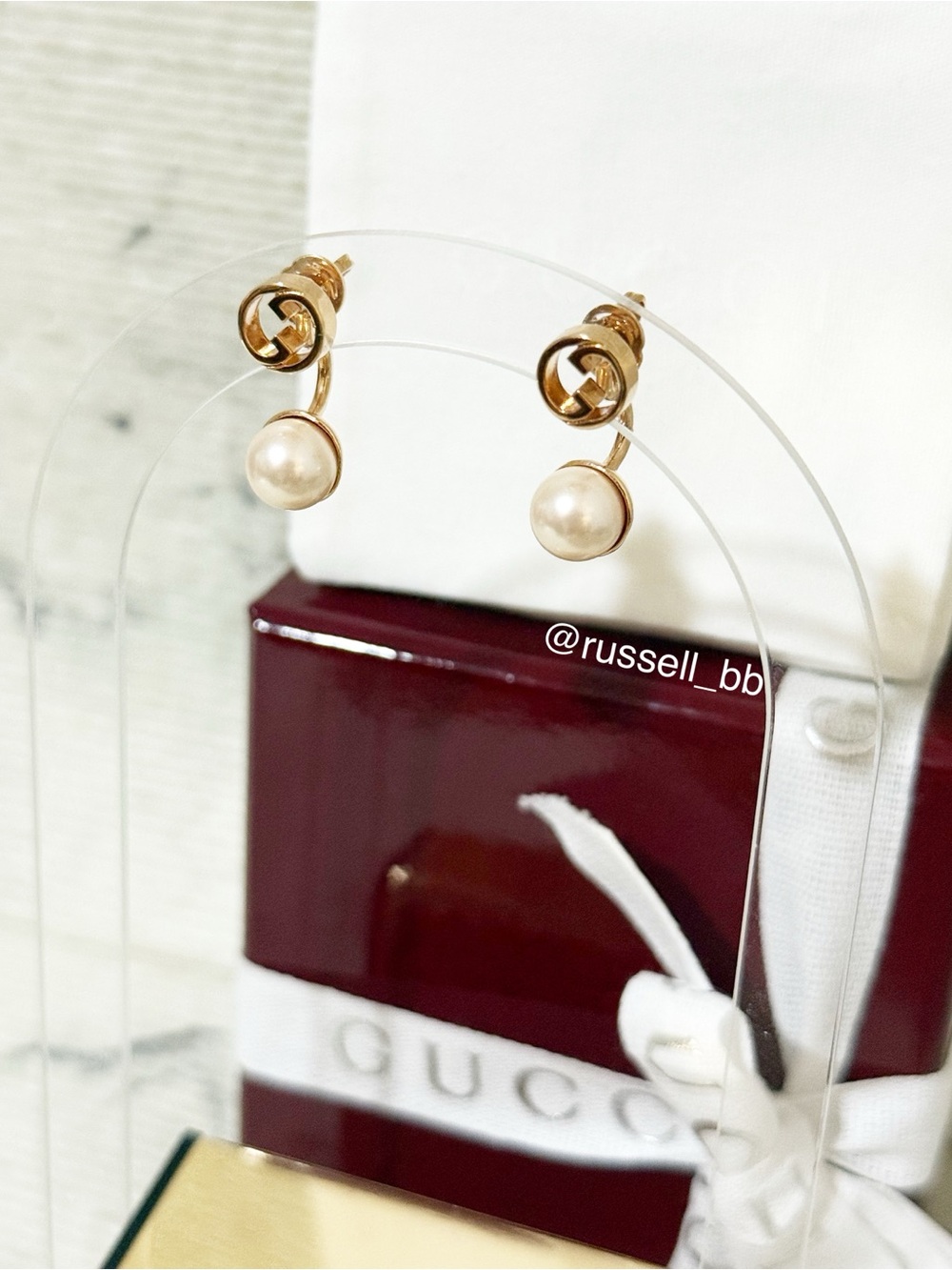 Gucci Blondie Round Interlocking G Pearl Jacket Pierced Earrings (Rose Gold)